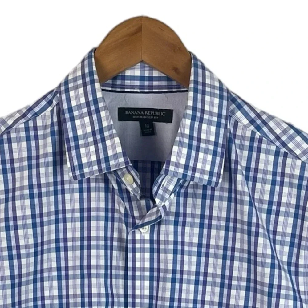 BF678 Men’s Banana Republic Non Ironed SLIM Fit Plaid Button Down Shirt M